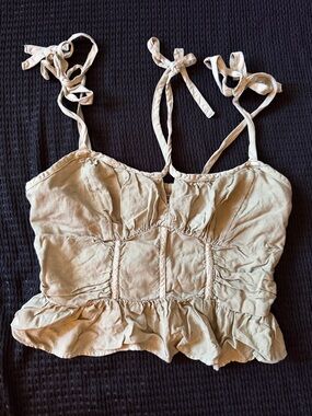 American Eagle Outfitters Tan Tie-Shoulder Peplum Cami